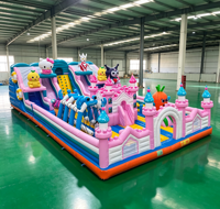 Château Gonflable Extérieur Écologique en PVC avec Toboggan et Trampoline, Thème Dessin Animé, Coloré, Idéal pour les Fêtes, Capacité 1000 Personnes