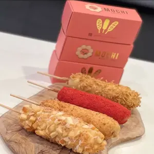 Wholesale custom printed biodegradable paper hot dog packaging Korean corn dog stick fast food take away box with logo