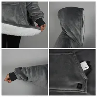 Hoodie USB Berpemanas Khusus Pria Serat Karbon Pemanas Cepat Selimut Elektrik yang Dapat Dipakai Hoodie Selimut Fleece Sherpa untuk Musim Dingin