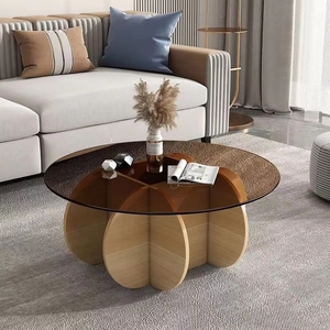 Living Room <strong>Black</strong> Nordic <strong>Round</strong> Tempered Glass Durable Luxury Wood Modern Coffee <strong>Tables</strong> for Home Furniture - Product Image 3