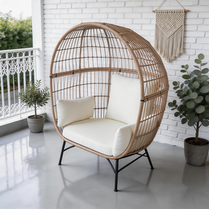 Sedia Sospesa a Forma di Uovo in Rattan Beige, Seduta Oscillante per Interni ed Esterni con Cuscini per Hotel, Villa, <span class=keywords><strong>Giardino</strong></span>, Personalizzabile OEM - Product Image 1