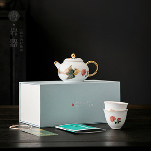 Dehua White Porcelain Kung Fu <b>Tea</b> Set One Teapot Two Cups Gold Handle Business Gift <b>Box</b> Packaging - Product Image 1