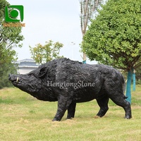 Statue de sanglier noir en fibre de verre taille réelle, Statue de cochon en résine décorative de jardin
