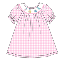 Robes en coton personnalisables pour enfants tout-petits filles rose blanc à carreaux princesse broderie décontracté été à manches courtes smocké