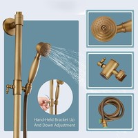 Système de douche en laiton antique, ensemble complet, robinetterie de douche rétro vintage avec douchette pluie de 8 pouces