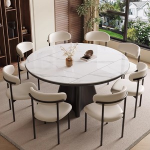 Italian Style <b>Round</b> Extendable Dining <b>Table</b> Modern Simple Light Luxury Design For Small Homes And Apartments ZJ-FTX - Product Image 2