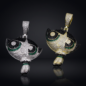 Pendentif Hibou Cartoon RIZTA JEWEL en Argent 925 Plaqué Or avec Diamants, Chaîne Maille Cubaine Style Hip-Hop, Breloque Thème Mignon, Unisexe pour Enfants - Product Image 3