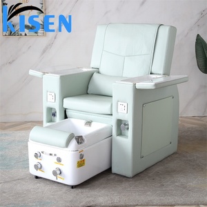 KISEN Electric Massage Pedicure Chair for Nail Salon PU Leather Fiberglass Basin Foot Spa Salon Furniture with Cup Hold - Product Image 3