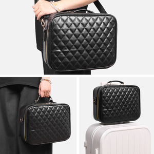 Bolsa de maquillaje con espejo LED y cremallera, estuche cosmético portátil para viajes y almacenamiento en el hogar, asa suave de color sólido - Product Image 3