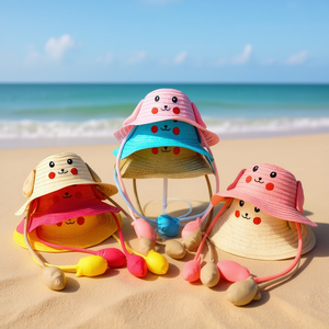 Chapeau Bob Enfant à Motif Smiley Cartoon avec Airbag, Taille Unique, Accessoire de Plage - Product Image 3