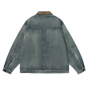 Axit rửa Áo Khoác Bomber cổ điển thời trang dạo phố Zip Up Jean Denim Áo Khoác Nam Mùa Đông Áo khoác Retro - Product Image 3