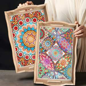 LS new big Size Diamond painting Dining Plate DIY Handmade Square Wooden Tray mandala Diamond Decal painting - Product Image 1