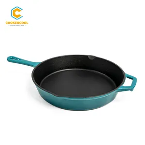 Cookercool Low MOQ 10 inch Cast Iron Enamel Coating Cookware Non Stick Frying Pan With Lid