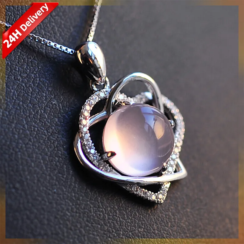 HOVANCI Natural gemstone jóias pingentes forma do coração 925 prata quartzo rosa pingente