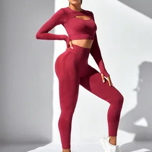 Taille haute serré Fitness sport costume nouveau pantalon à manches longues avec tissu tricoté respirant à séchage rapide course danse entraînement Yoga