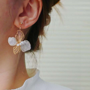 wholesale Handmade Dual Craft Floral <b>Drop</b> <b>Earrings</b>, USA Imported 14K Gold Filled, Natural Freshwater Rice Pearl Dangle <b>Earrings</b> - Product Image 4