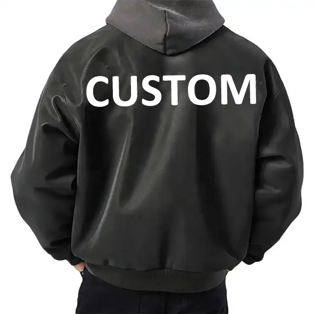 Factory Wholesale New Arrival Custom Logo 3D Embossed Leather Jackets Zipper Up Men's Varsity Jacket