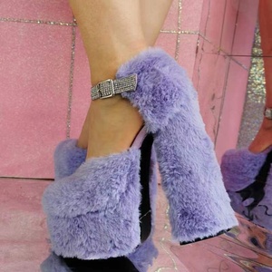 Elegant Square Toe Women Dress Shoes Warm Light Fluffy Fur Sandals Shoes <b>Platform</b> Diamonds Buckle Strap Block Heels 47 - Product Image 2