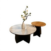 Vente en gros : Meuble moderne, durable, écologique et minimaliste en panneaux de bois à texture marbre double, avec pieds en métal en X et verre fritté à niveaux