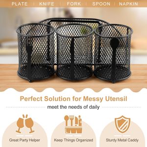 Sıcak satış 3 bölme siyah Metal gereçler Caddy sayaç depolama sepeti gümüş çatal sofra takımı organizatör için - Product Image 6