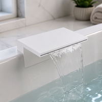 Robinet de baignoire HONGDEC blanc mat à double poignée, à poser sur le rebord, avec bec cascade large et plat, mitigeur chaud/froid pour projets hôteliers