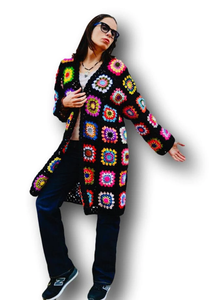 <span class=keywords><strong>Pull</strong></span> Long en Patchwork pour grand-mère, <span class=keywords><strong>Crochet</strong></span>, veste en tricot, style Boho, Cardigan Hippie, vêtements arc-en-ciel, grand-mère, veste carrée, manteau - Product Image 2