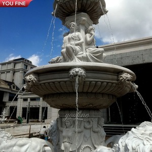Fontaine YOUFINE sur mesure, style château, décoration extérieure, pierre antique, classique, en marbre blanc avec lions - Product Image 5