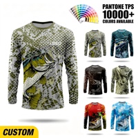 T-shirt à manches longues pour homme avec col rond et impression intégrale, personnalisable OEM ODM par sublimation, motif Jumping Bass