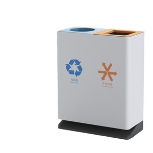 Contenedores de basura de acero inoxidable con doble compartimento para vestíbulos de hoteles, centros comerciales, entradas de ascensores, edificios de oficinas, venta - Product Image 4