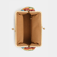 Sac à main coquillage rayé en paille pour femme, avec bandoulière amovible, style bohème, pour usage quotidien, portable, avec fermoir kiss-lock