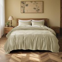 Parure de lit en fibre de bambou lavée, quatre pièces, couleur unie simple, draps et housses de couette, ensemble de literie de luxe, literie en soie