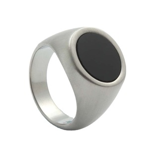 Men's <b>Titanium</b> Steel Round <b>Ring</b> Glossy Silver Bezel Setting Gift Jewelry - Product Image 1