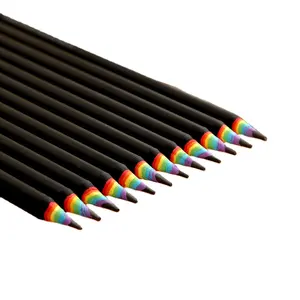 इंद्रधनुष कागज अनुकूलित पर्यावरण पेंसिल काली सतह रचनात्मक रंगीन एचबी लेखन पेंसिल
