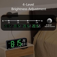 Horloge numérique LED de bureau ou murale de 10 pouces avec double alarme, température, compte à rebours, gradation automatique, fonction snooze pour la chambre à coucher, décorative