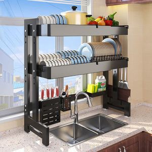 Égouttoir à vaisselle en acier à 2 niveaux pour évier, étagère de rangement multicouche pour bols, baguettes et assiettes, support de rangement pour évier - Product Image 2