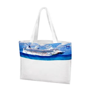 白色聚氯乙烯网眼沙滩手提包，配有完全升华的聚酯前面板