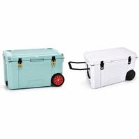 Glacière portable écologique à roulettes 65QT, coque rigide, double loquet, isolation en mousse PU, maintien de la glace pendant 7 jours pour aliments et boissons
