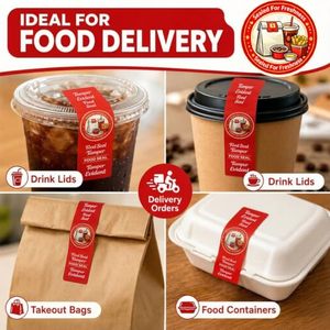 Tamper Evident Stickers for Food Delivery <b>Red</b> Tamper-Proof Safe Seal Tape & Labels for Sealing Drink, Food & Pizza Boxes - Product Image 4