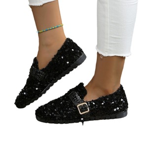 Sequin unique chaussure femmes printemps grande taille bouche peu profonde pointu plat chaussures pour femmes en gros - Product Image 1