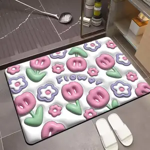 Yumuşak çiçek 3D banyo mat banyo zemin kapı için su nemli yerleşimler hızlı kuru absorbe mutfak yatak odası diatom paspaslar - Product Image 1