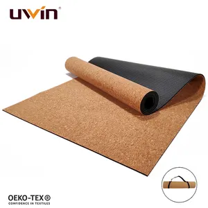 UWIN Custom Printed Color Eco-friendly Natural Rubber Thickened Fine-Grained PVC Cork Yoga Mat Set Premium Yoga Mat