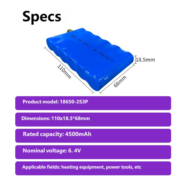 6.4V 18650-2S3P 28.8Wh 4500mAh NMC Lithium Battery Pack for Power Tools & Electric Vehicles