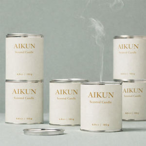 Bougie en pot en étain AIKUN, cire naturelle, avec étiquette personnalisée, parfum Goji, pour chambre, bureau, yoga, spa - Product Image 6