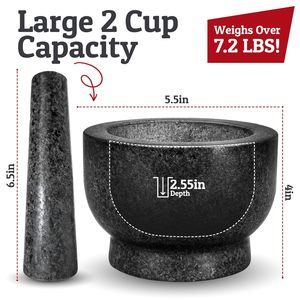 Juego <span class=keywords><strong>de</strong></span> Mortero y Pilón Grande, 2 Tazas, Molinillo <span class=keywords><strong>de</strong></span> <span class=keywords><strong>Piedra</strong></span> <span class=keywords><strong>de</strong></span> Granito 100% Natural, Molcajete, Triturador <span class=keywords><strong>de</strong></span> Aguacate, Tazón para Guacamole, Negro - Product Image 3