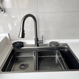 Robinet de cuisine multifonctionnel en acier inoxydable 304, style cascade, eau froide et chaude, avec douchette extractible - Product Image 6