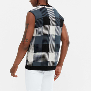 Wholesale OEM&amp;DOM Custom <strong>Men</strong> Sleeveless <strong>v</strong> <strong>Neck</strong> Color Block Knit Top <strong>Black</strong> Check Fine Knit <strong>Jumper</strong> Vest - Product Image 5