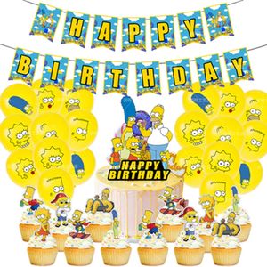 Artículos para Fiesta de los Simpson, Set de Fiesta de Cumpleaños de los Simpson Incluye Pancarta de Feliz Cumpleaños, Adornos para Pastel, Globos de Cumpleaños para Niños X4175 - Product Image 1