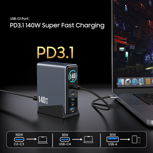 <span class=keywords><strong>Chargeur</strong></span> de bureau 140W USB-C à charge rapide <span class=keywords><strong>avec</strong></span> affichage PD3.1 PD Adaptateur de <span class=keywords><strong>chargeur</strong></span> de téléphone portable universel Gan 140W <span class=keywords><strong>Chargeur</strong></span> rapide Type C - Product Image 2