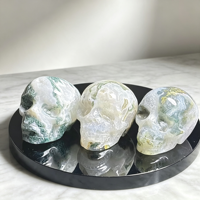Crânes en agate mousse réaliste sculptés à la main, géodes et drusies, artisanat de sculpture en cristal pour la décoration de Noël, tendance