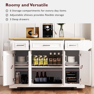 M Modern <strong>Kitchen</strong> <strong>Island</strong> with Power Outlet Rolling Cart <strong>on</strong> <strong>Wheels</strong> with Drop Leaf 5 Open Side Racks 3 Drawers MDF Easy to Clean - Product Image 2